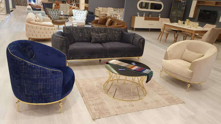 Sofagarnitur 3+3+1 Sitzer Garnitur Sofa Sessel Luxus Sofas Stoff neu