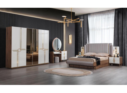 Schlafzimmer Set Bett 2x Nachttisch Kleiderschrank Design Luxus 5tlg Neu