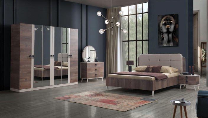 Schlafzimmer Komplett Set Bett 2 x Nachttisch Kleiderschrank 5tlg