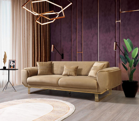 Wohnzimmer Sofas 3 Sitzer Polster Luxus Texti Couch Design Beige Couchen