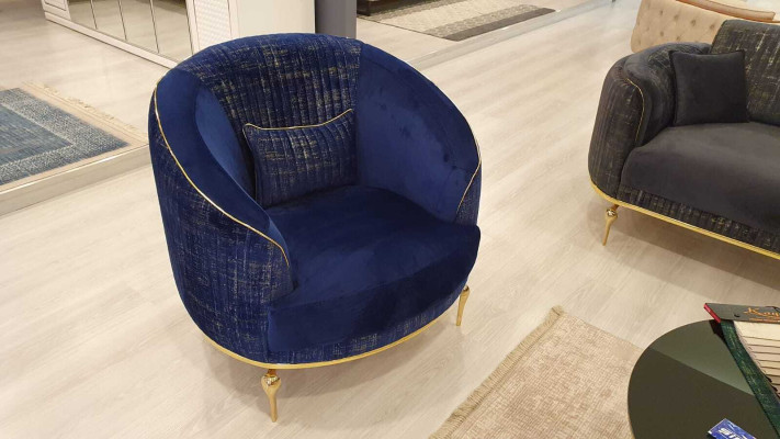 Wohnzimmer Sessel Polster 1Sitzer Couchen Modern Textil Neu Blau Luxus