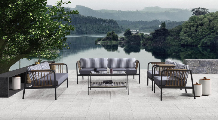 Design Sofa 2 Sitzer Stoff 2x Sessel Polster Sofas Textil Couchtisch Neu