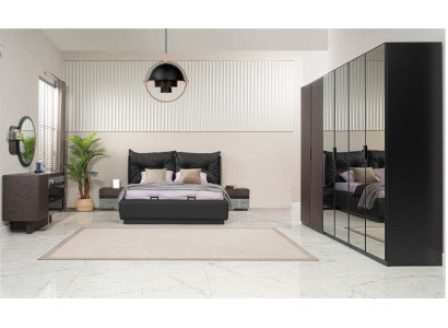 Garnitur Schlafzimmer Doppelbett Bett Nachttische Set 6tlg Schwarz