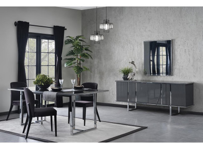 Luxus Esszimmer Set 6tlg Esstisch mit 4x Stühle Design Sideboard mit Spiegel
