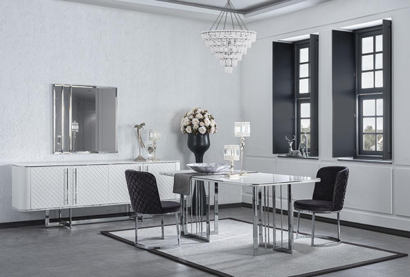 Esszimmer Möbel Luxus Komplett Esstisch Sideboard mit Spiegel Design 4x Stühle