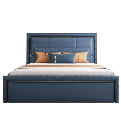 Schlafzimmer Set Bett 2x Nachttisch 3 tlg Design Modern Luxus Blau Gold