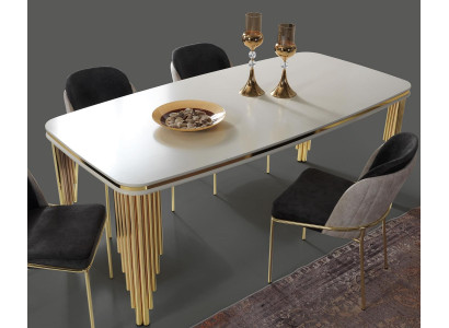 Esstisch Esszimmertisch Essecke Esszimmermöbel Tisch Holz Gold Weiß