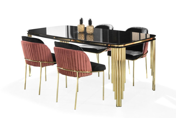 Esszimmer Schwarz Gold Essgarnitur Möbel Essecke Stühle Sideboard 6tlg