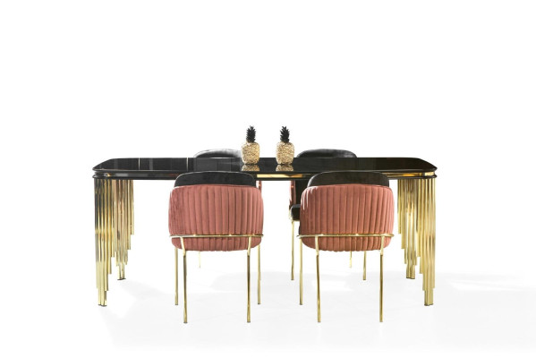 Esszimmer Schwarz Gold Essgarnitur Möbel Essecke Stühle Sideboard 6tlg