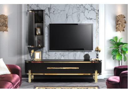 Modernes Lowboard Luxus RTV TV-Ständer Wohnzimmermöbel Schwarz Gold