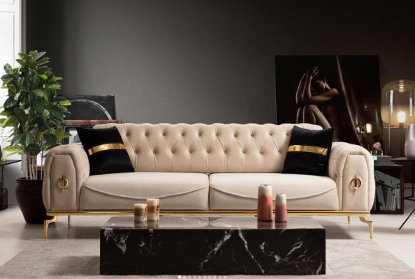 Stilvolle Chesterfield Couchgarnitur Edelstahl Möbel Sofas Sessel Couch Set