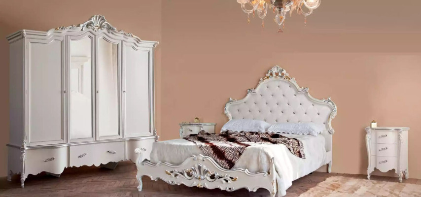 Weiße Schlafzimmer Garnitur Bett 2x Nachttische Kommoden Holz Set 4tlg