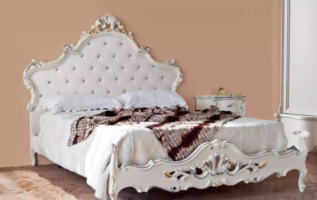 Weiße Schlafzimmer Garnitur Bett 2x Nachttische Kommoden Holz Set 4tlg