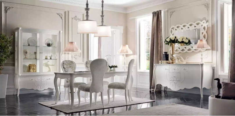 Esszimmer Set 8tlg. Esstisch 4x Stühle Sideboard Spiegel Garnitur Weiß