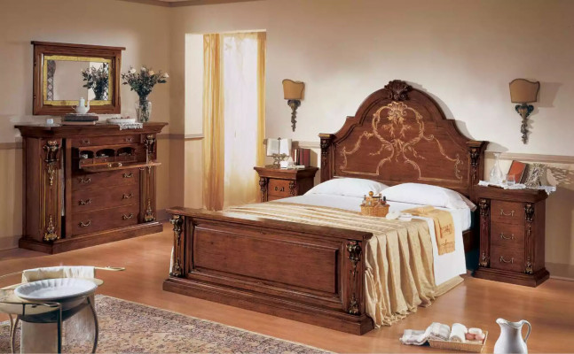 Klassisches Braunes Schlafzimmer Set Bett 2x Nachttische Kommode Set 5tlg
