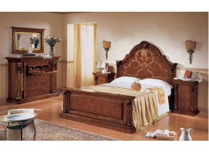 Klassisches Braunes Schlafzimmer Set Bett 2x Nachttische Kommode Set 5tlg