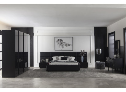 Schwarzes Schlafzimmer Luxus Möbel Kleiderschrank Kommode Nachttische 5tlg.