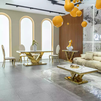 Eszimmer Möbel Designer Esstisch Edelstahltisch Gold Moderne Tische