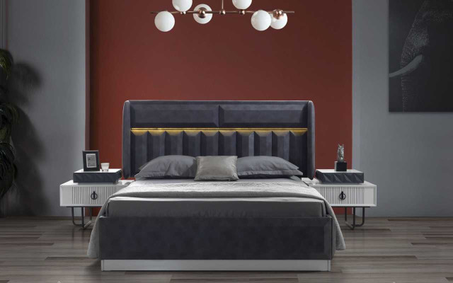 Grau-Weiße Schlafzimmer Möbel Textilbett Nachttische Luxus Schränke Neu