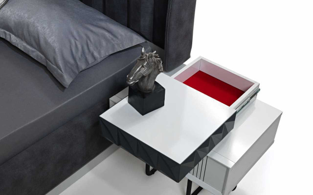Grau-Weiße Schlafzimmer Möbel Textilbett Nachttische Luxus Schränke Neu