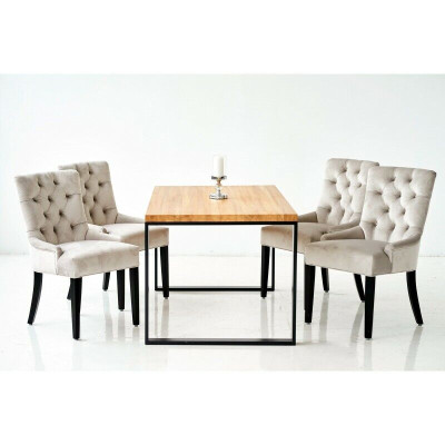 Esszimmer Stuhl Tisch + 4 Chesterfield Stühle Gruppe Garnitur Polster