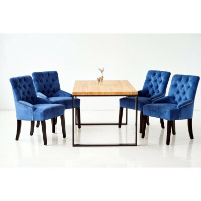 Moderner Holz Esstisch + x6 Chesterfield Stühle Esszimmer Gruppe Garnitur 7tlg.