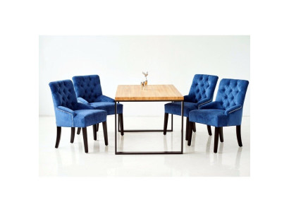 Moderner Holz Esstisch + x6 Chesterfield Stühle Esszimmer Gruppe Garnitur 7tlg.