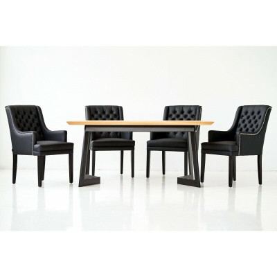 Moderner Ovaler Esszimmertisch Designer Schwarze Chesterfield Stühle 7tlg. Set