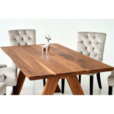 Rechteckiger Holztisch Designer x6 Chesterfield Blaue Stühle 7tlg. Essgruppe