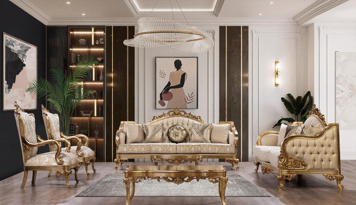 Sofa Set Sofagarnitur 4tlg. Couchtisch Luxus Wohnzimmer Klassiker Designer