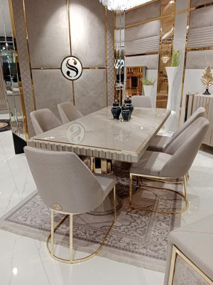 Modern Möbel Set 6x Stühle Esszimmer Polster Stühle Textil Stuhlgruppe