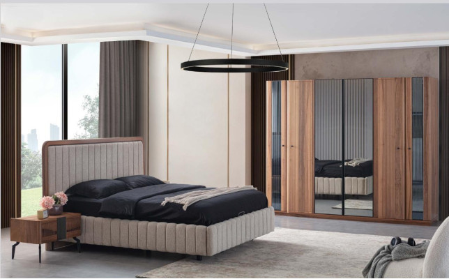 Exklusives Schlafzimmer Set Bett 2x Nachttische und Kleiderschrank 4tlg.
