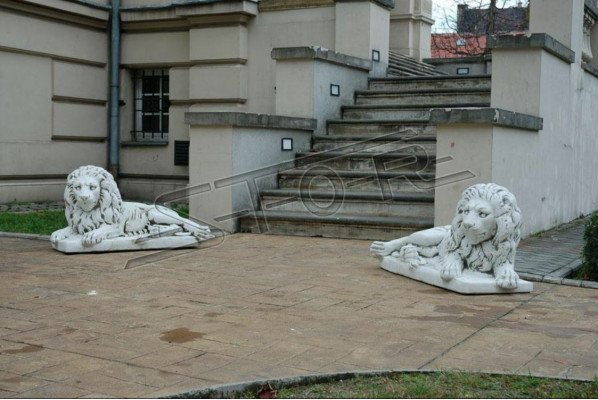 Löwe Liegend Statue Figur Garten Terrassen Dekoration Weiß Natur Skulptur