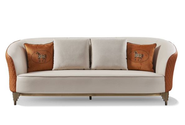 Beige-Orange Wohnzimmer Couchgarnitur Luxuriöses 3+2 Sitzer Set 2tlg.