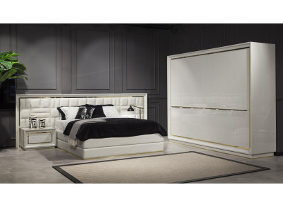 Schlafzimmer Möbel Bett Nachttische Weiß Gold Betten Komplett 4tlg