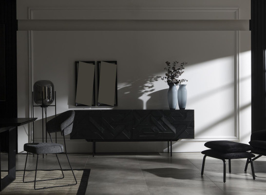 Schwarzes Luxus Sideboard Kommode Schrank Möbel 208cm mit Spiegel 2tlg