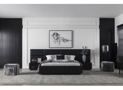 Schwarzes Schlafzimmer Set Bett Möbel Nachttisch 3tlg. Lederbett Betten