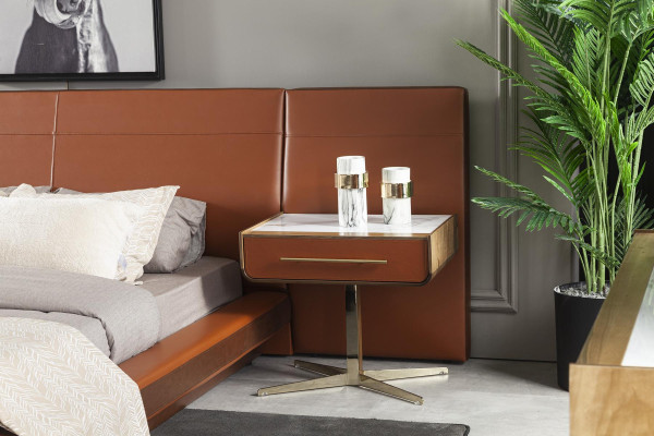 Orangenes Schlafzimmer Bett Doppelbett 2x Nachttisch Betten Möbel 3tlg.