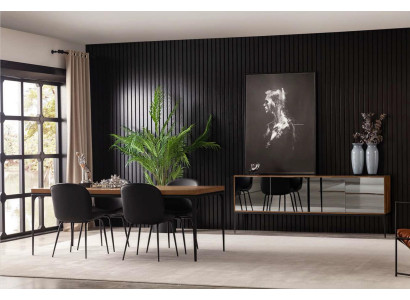 Luxus Esszimmer Garnitur Tisch 4x Lehnstuhl Anrichte Sideboard Stuhl-Sets