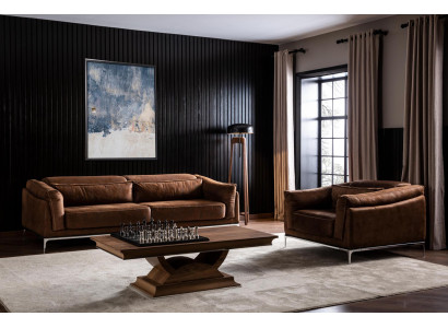 Sessel + Sofa in Braun Modern Style Mittelweich Luxuriös Bequem Neu