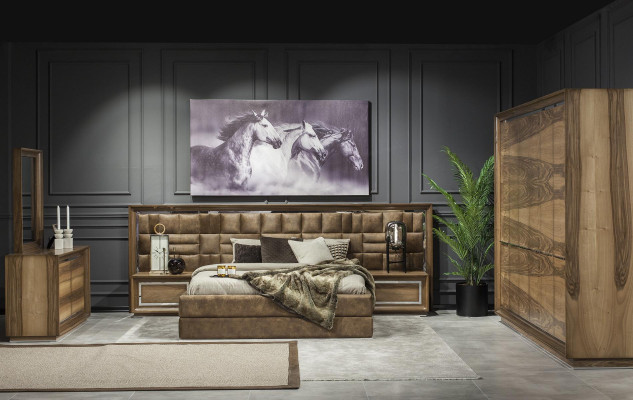 Elegantes Schlafzimmer Braun Kommode Kleiderschrank Bett Möbel 6tlg.