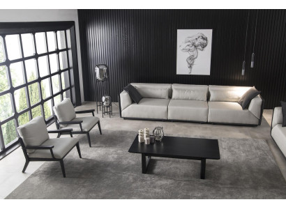Set aus 4 Stück weißem Sofa Sessel Couchtisch mittelweicher Luxus