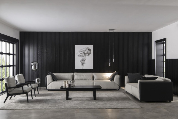 Set aus 4 Stück weißem Sofa Sessel Couchtisch mittelweicher Luxus