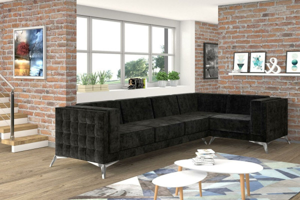 Chesterfield Ecksofa L-Form Stoff Design Couch Polster Sitz Textil Sofa Eck Neu