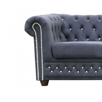 Chesterfield Sofagarnitur Sofa Polster Kristallsteine Leder Garnituren 3+2 Couch