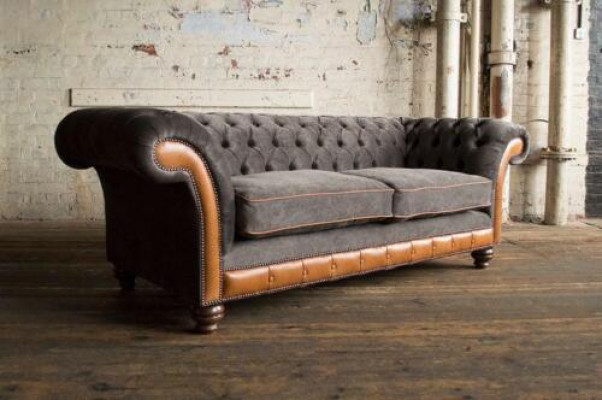 XXL Sofa 3 Sitzer Couch Chesterfield Polster Sitz Garnitur Leder Textil Neu Grau