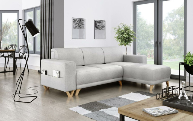 Design Ecksofa L-Form Sofa Couch Bettfunktion Schlafsofa Polster Textil