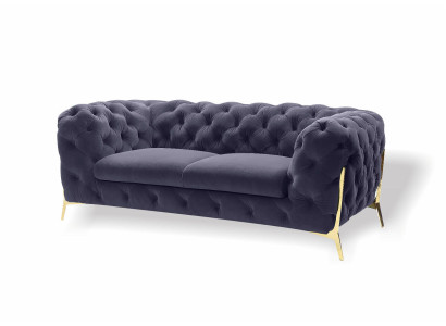 Chesterfield Samt Designer Sofa 2 Sitzer Couch Textil Samt Garnitur Gold Beine