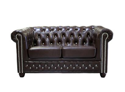 Klassische Edle Zweisitzer Chesterfield Möbel Couch Textil Sofa Design Braun