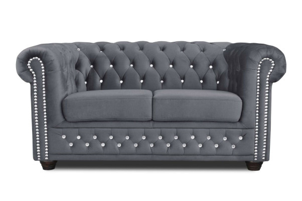 Chesterfield Textil Couch Polster 2Sitzer Sofas Couchen schwarze Zweisitzer Neu
